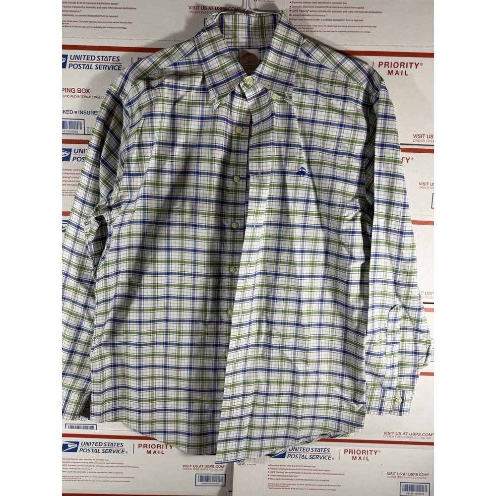 Lot Of 2 Brooks Brothers COTTON Polo‎ Plaid Dress Shirts Sz MED DRY CLEANED